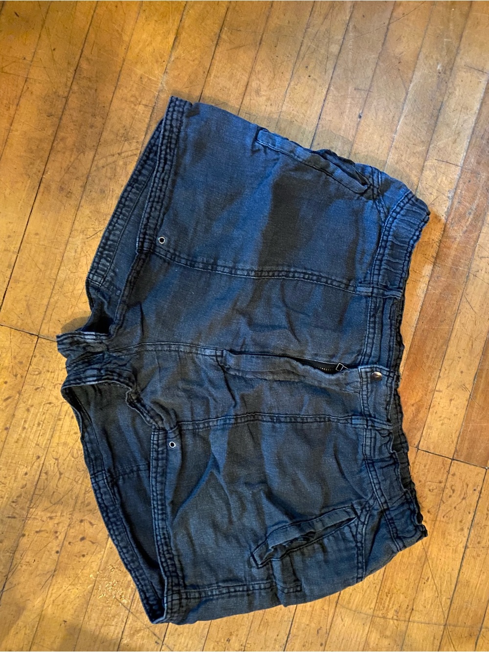 Washed Black Free People Utility Denim Shorts